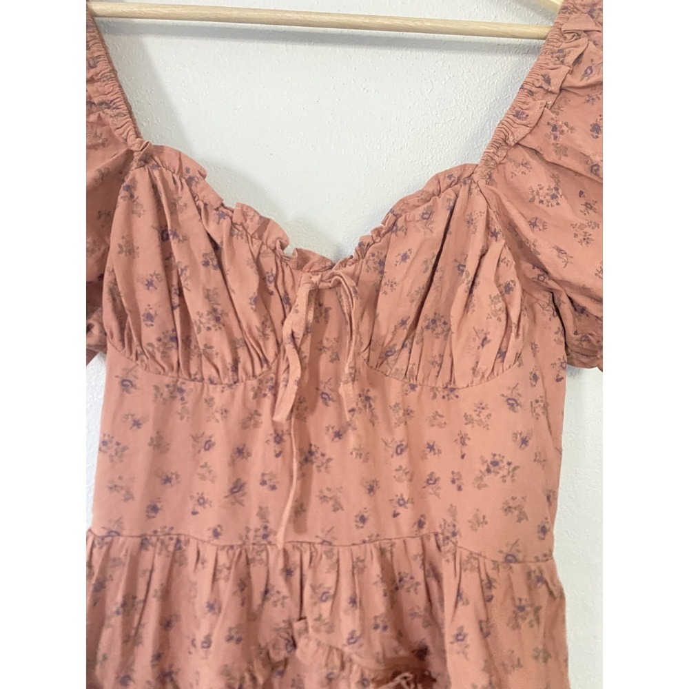 NEW Storia Floral Brown Ruffle Midi Dress Women Sz M 100% Cotton Cottagecore - Picture 7 of 15